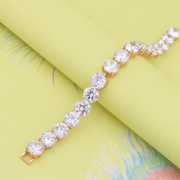 "Rose Gold Plated Brass Bracelet with Large Sparkling Round Stones, XPBL0925 - Picture 4 of 12